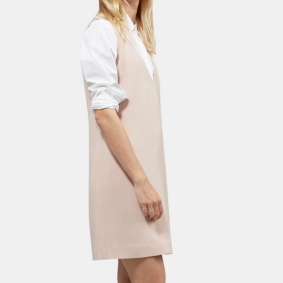 Theory Sullivan Crepe Double V Sleeveless Shift Mini Dress in Blush Pink Size XS - Picture 2 of 11